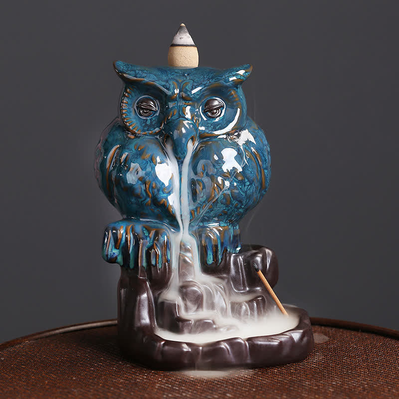 Cute Owl Ceramic Backflow Smoke Fountain Meditation Incense Burner Decoration