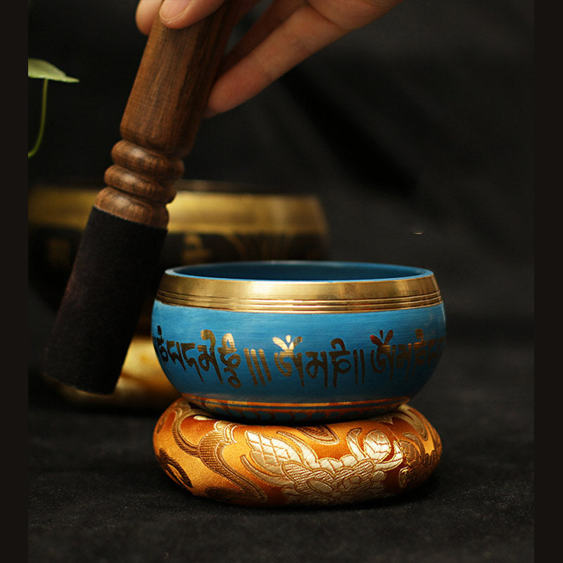 Tibetan Meditation Sound Bowl Handcrafted for and Mindfulness Support Protection Singing Bowl Set