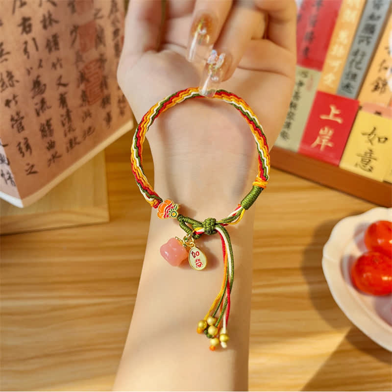 Persimmon Red Agate Strength Reincarnation Knot Braid String Bracelet