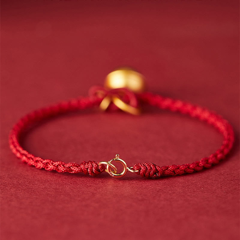 Handmade Fu Character Charm Luck Happiness Bell Red Rope Bracelet