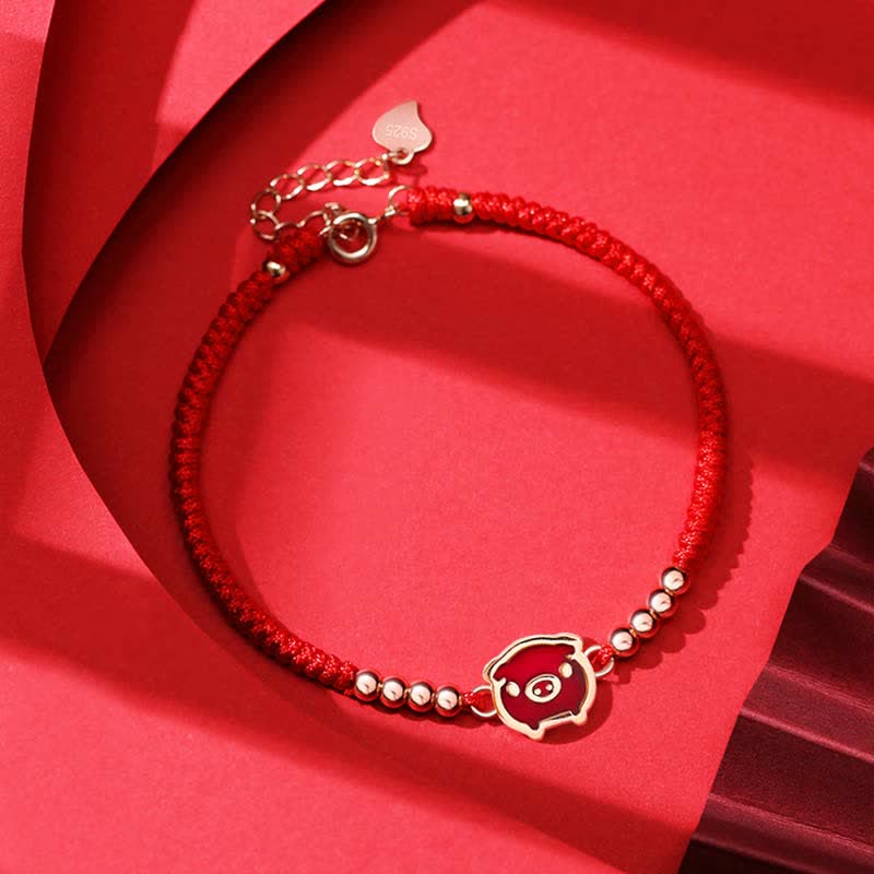 925 Sterling Silver Chinese Zodiac Luck Faith Discolor Red String Bracelet
