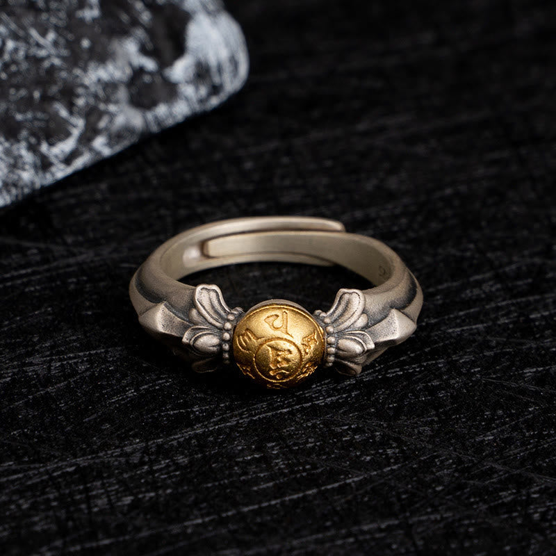 925 Sterling Silver Manjusri Mantra Om Mani Padme Hum Peace Adjustable Ring