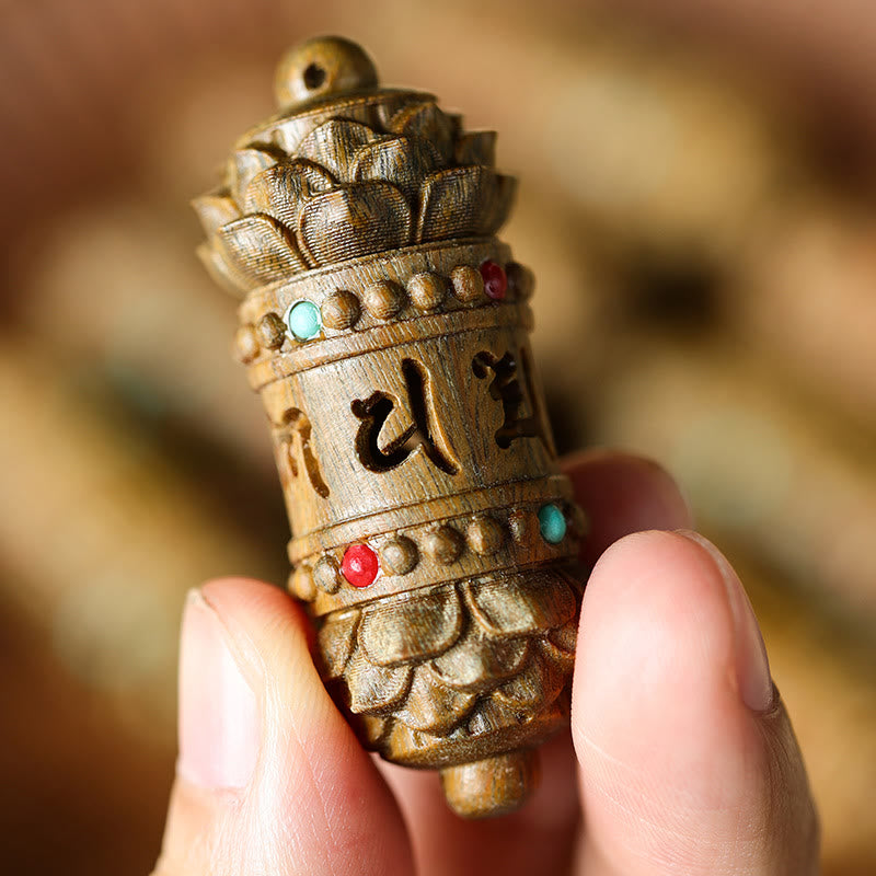 Tibet Green Sandalwood Rosewood Om Mani Padme Hum Lotus Positive Soothing Necklace Pendant