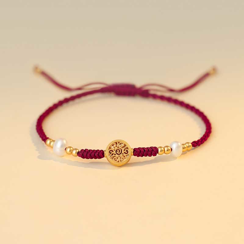 Copper Coin Fortune Tree Luck Strength Braided Bracelet