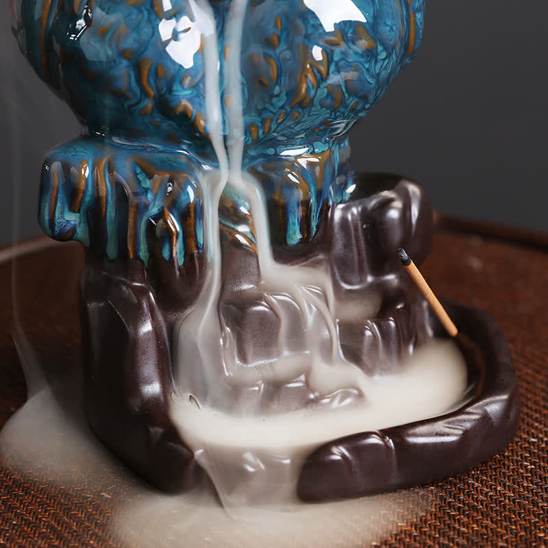 Cute Owl Ceramic Backflow Smoke Fountain Meditation Incense Burner Decoration
