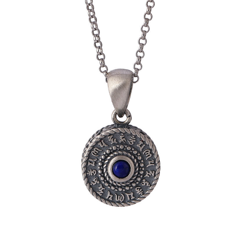 925 Sterling Silver Om Mani Padme Hum Lazurite Lapis Lazuli Love Peace Necklace Pendant