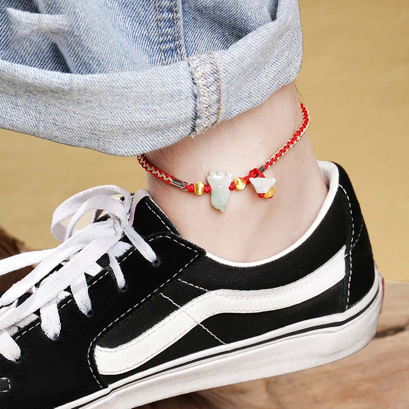 Chinese Zodiac Jade Prosperity Red String Bracelet Anklet
