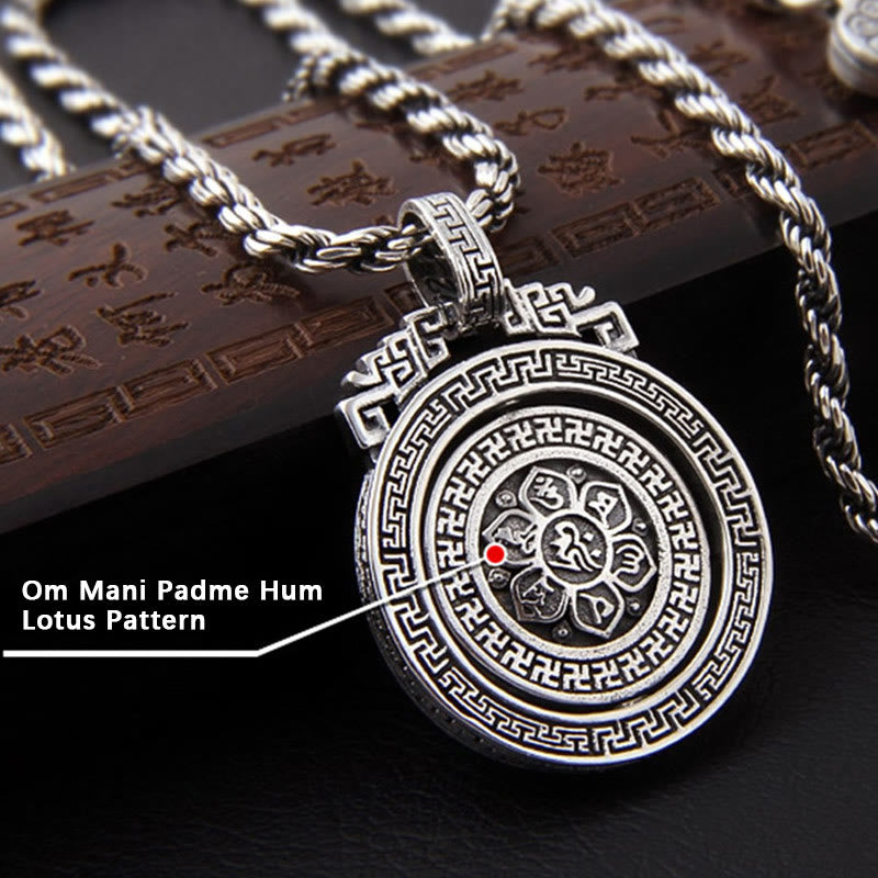 Tibetan Om Mani Padme Hum Double Dorje Vajra Rotatable Purity Peace Necklace Pendant