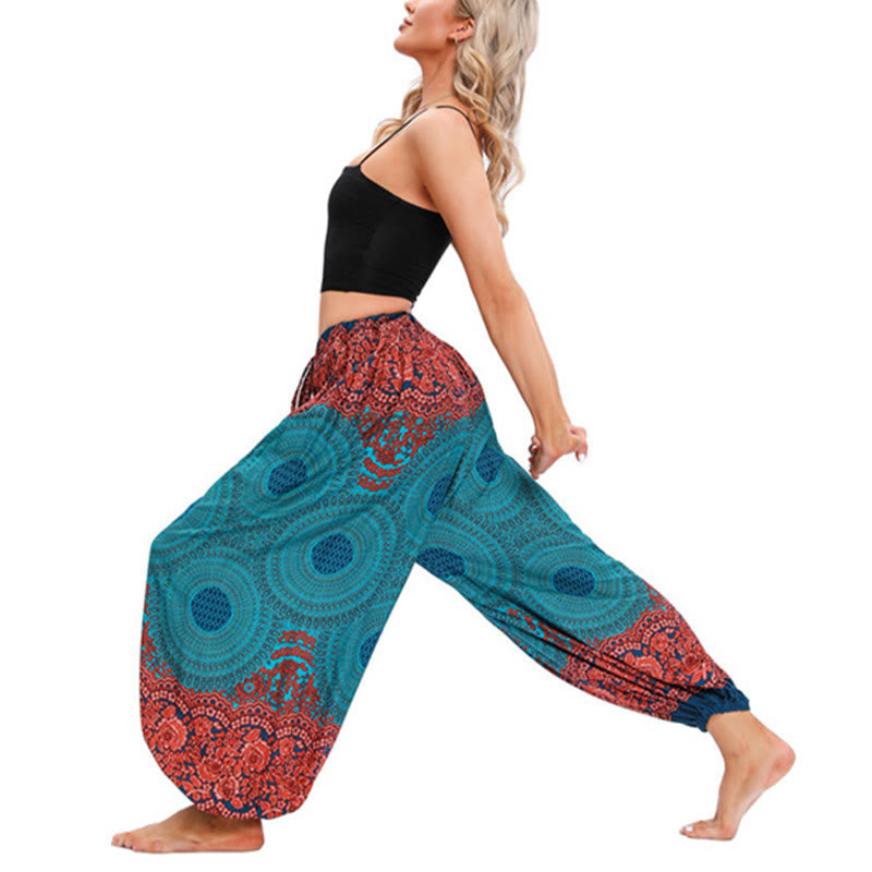 Loose Circle-shaped Flowers Pattern Harem Trousers Women's Yoga Pants