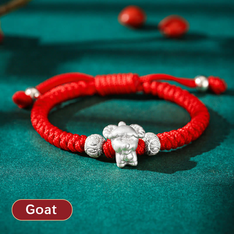 999 Sterling Silver Chinese Zodiac Red Rope Luck Handcrafted Kids Bracelet