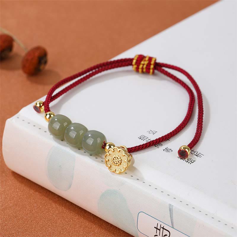 Handmade Hetian Jade Bead Lotus Pod Prosperity Luck Braided Bracelet