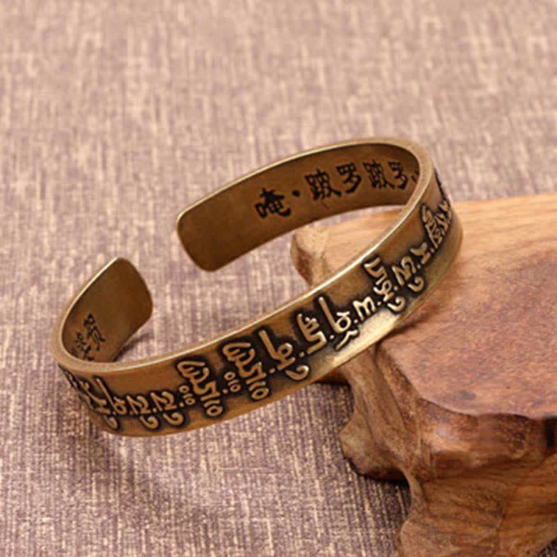 2Pcs Om Mani Padme Hum Dragon Phoenix Copper Leather Peace Cuff Bracelet Bangle