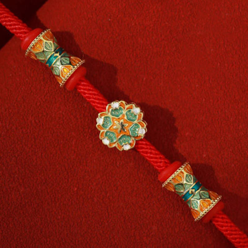 Dunhuang 925 Sterling Silver Lotus Drum New Beginning Red Rope Bracelet