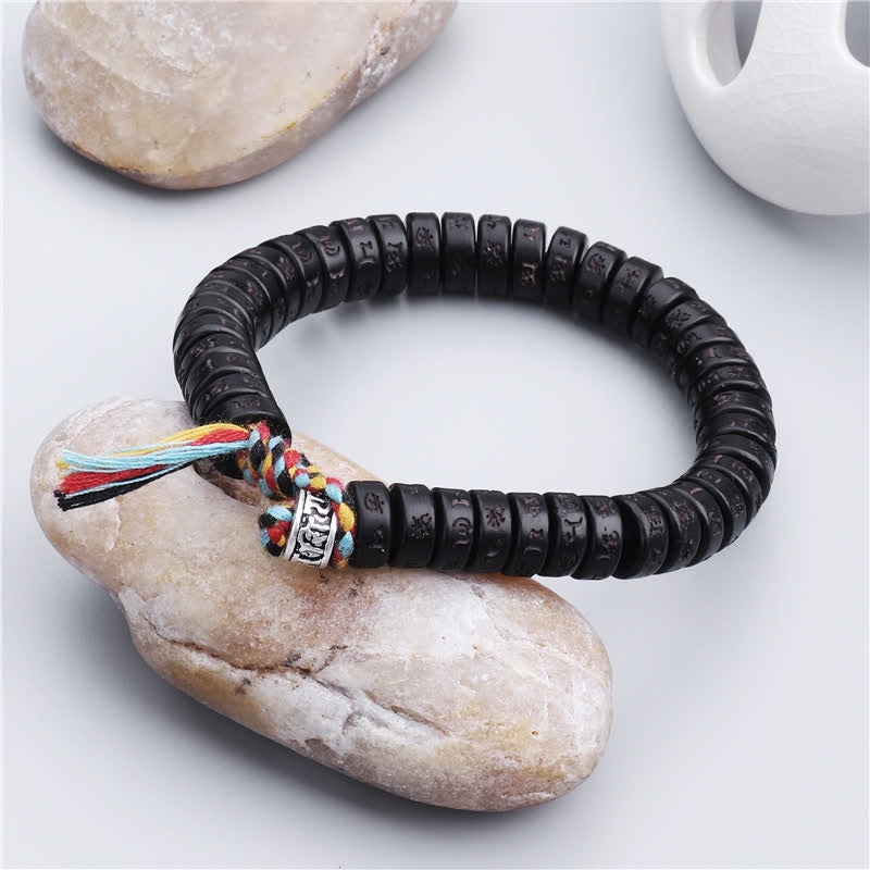 Tibetan Coconut Shell Beads Engraved Om Mani Padme Hum Mantra Happiness Bracelet