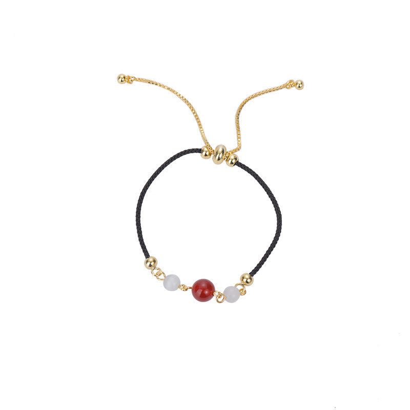 Red Agate Cat Eye Braided String Confidence Bracelet
