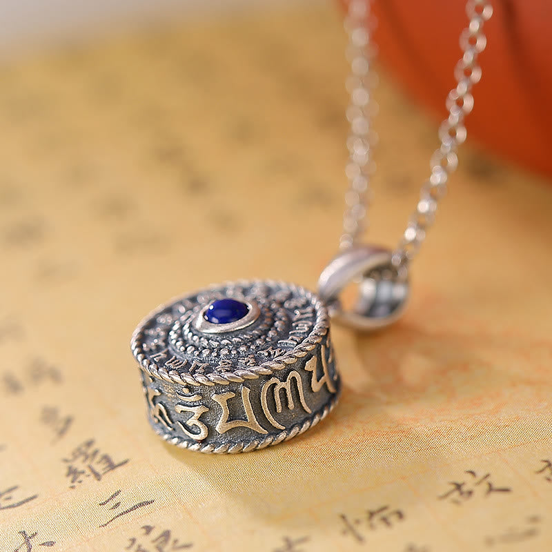 925 Sterling Silver Om Mani Padme Hum Lazurite Lapis Lazuli Love Peace Necklace Pendant