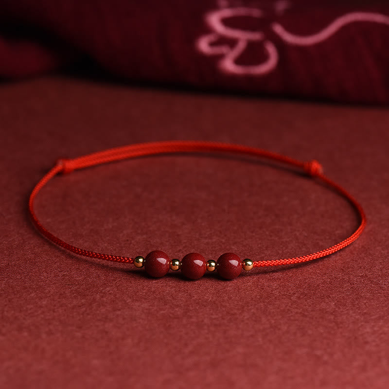 Natural Lucky Cinnabar Bead Blessing String Bracelet Anklet