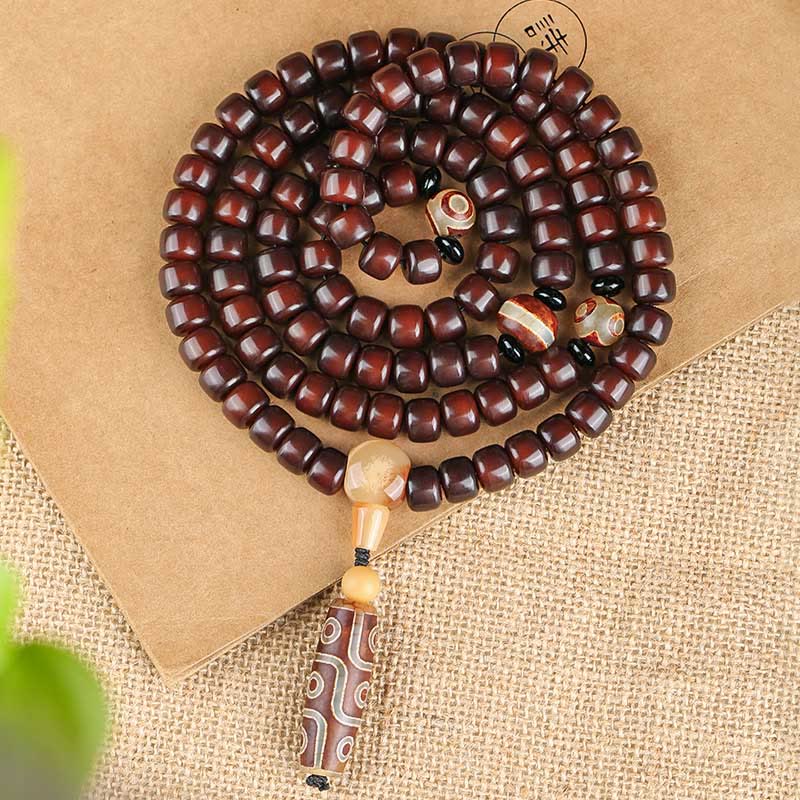 108 Mala Beads Three-eyed Dzi Bead Nine-eye Dzi Bead Jade Luck Bracelet