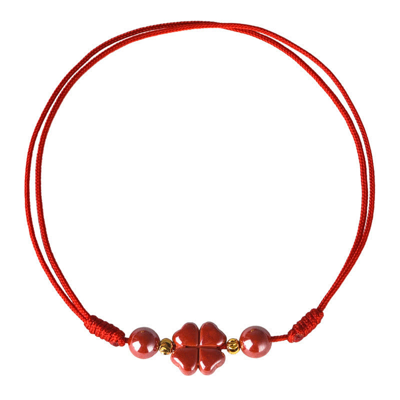 Four Leaf Clover Cinnabar Blessing Calm String Bracelet Anklet