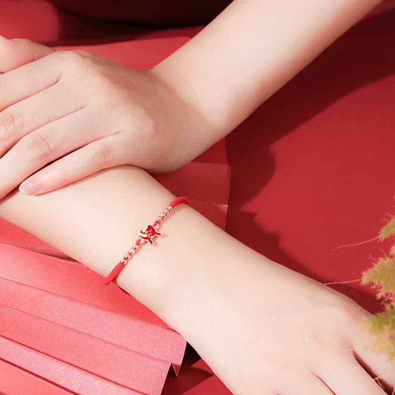 925 Sterling Silver Chinese Zodiac Luck Faith Discolor Red String Bracelet