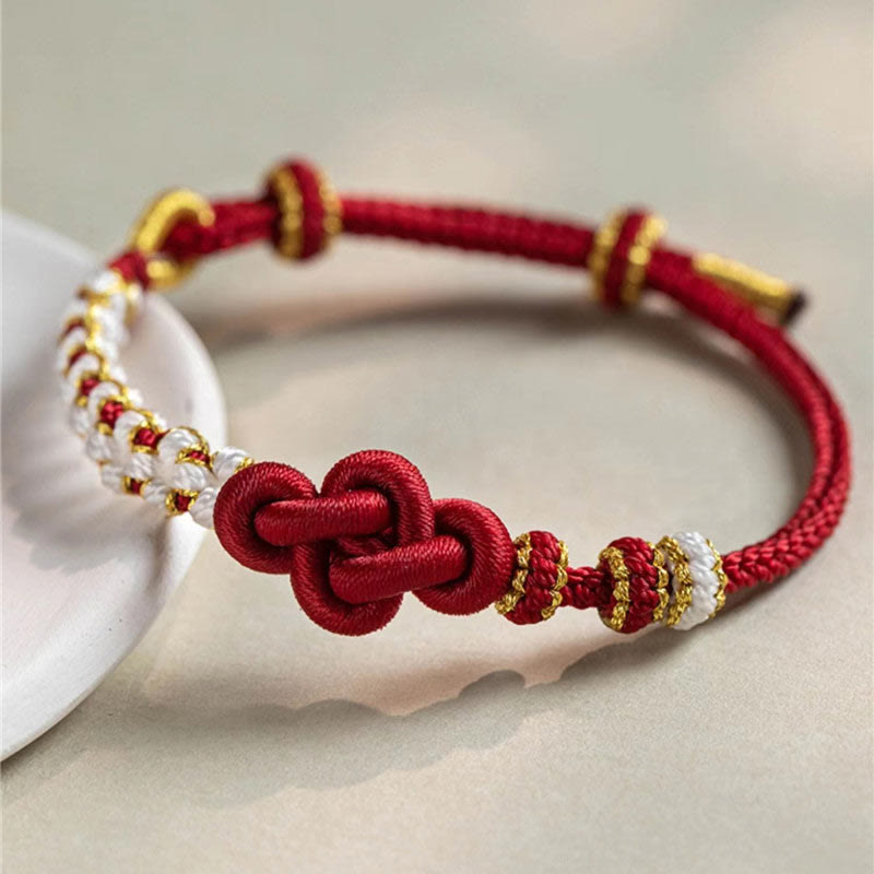 Handmade True Love Knot Peach Blossom Charm Luck Rope Bracelet