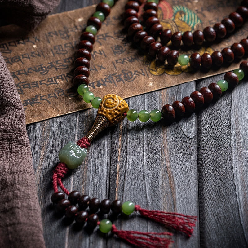Natural Tibet 108 Mala Beads Purple Bodhi Seed Hetian Cyan Jade Copper Dorje Peace Bracelet