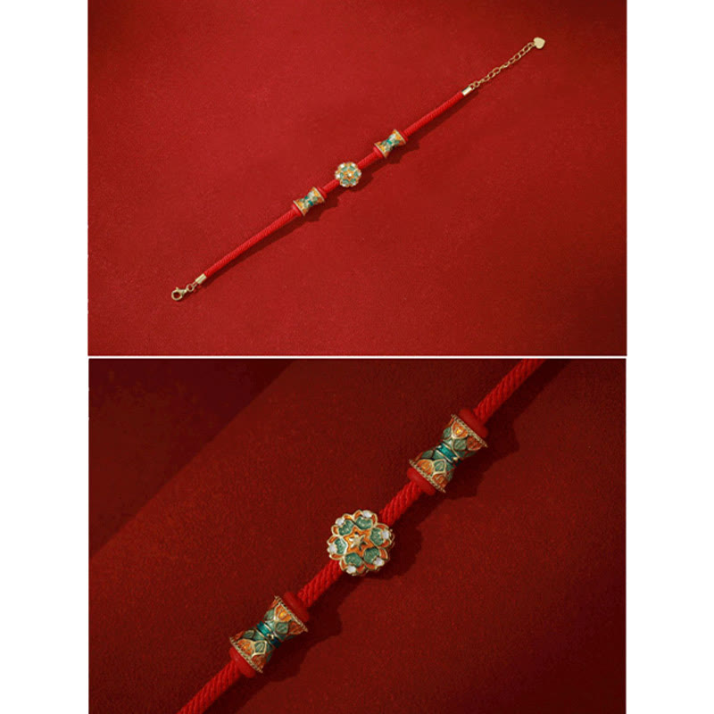 Dunhuang 925 Sterling Silver Lotus Drum New Beginning Red Rope Bracelet