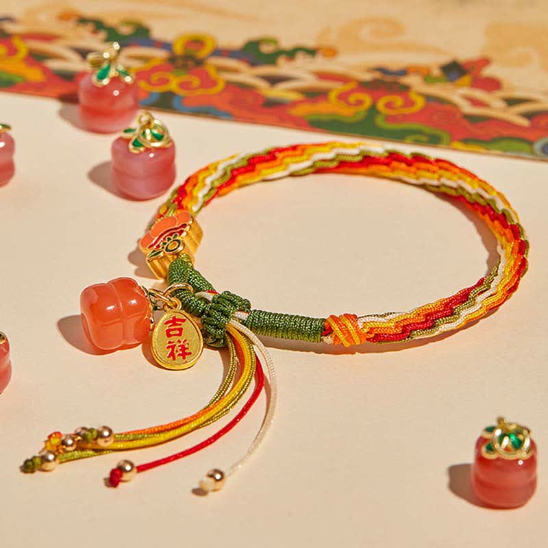 Persimmon Red Agate Strength Reincarnation Knot Braid String Bracelet