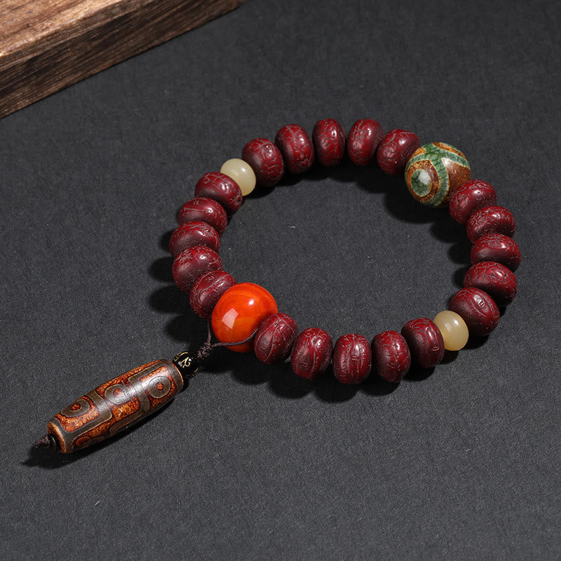 Tibet Bodhi Seed Dzi Bead Dancing Lion Luck Bracelet Wrist Mala