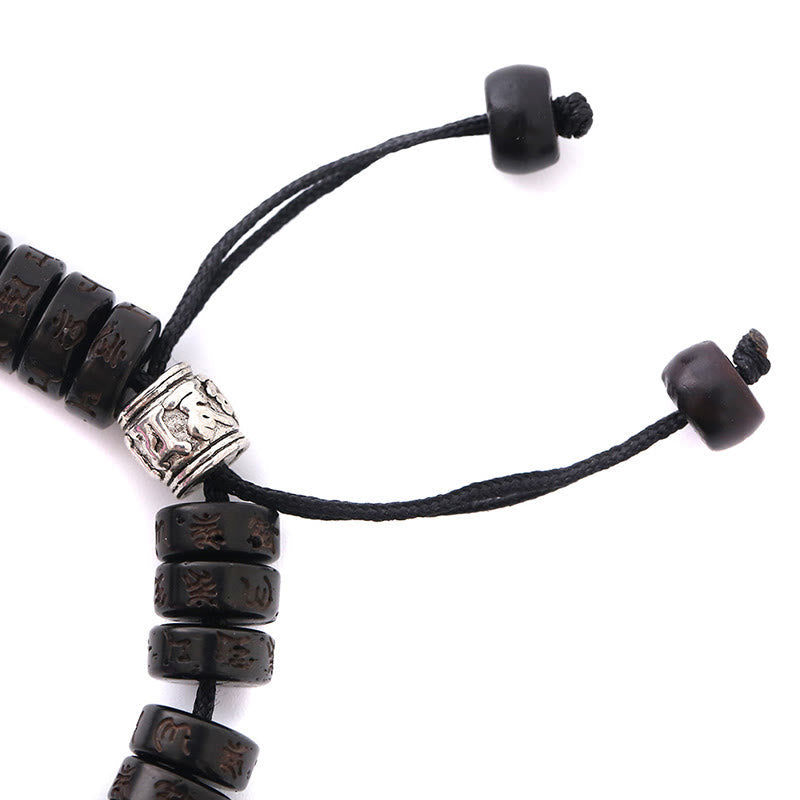Tibet Coconut Shell Carved Om Mani Padme Hum Dorje Vajra Bell Happiness String Bracelet