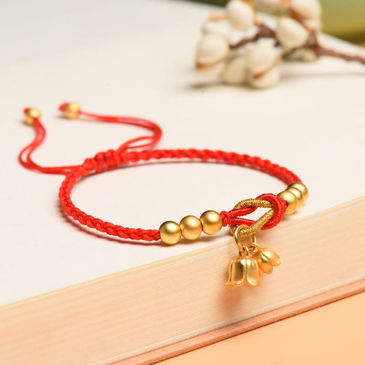 Handcrafted Lily Of The Valley Flower Charm Design Luck Protection Braided Bracelet
