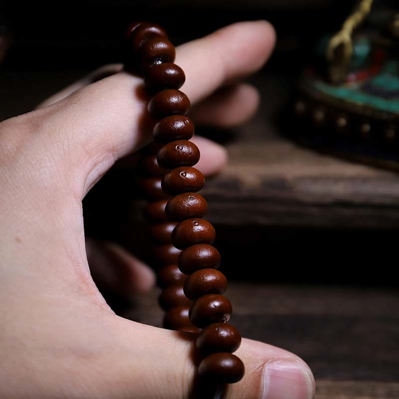 Natural Tibet 108 Mala Beads Purple Bodhi Seed Three-eyed Dzi Bead Copper Dorje Harmony Bracelet