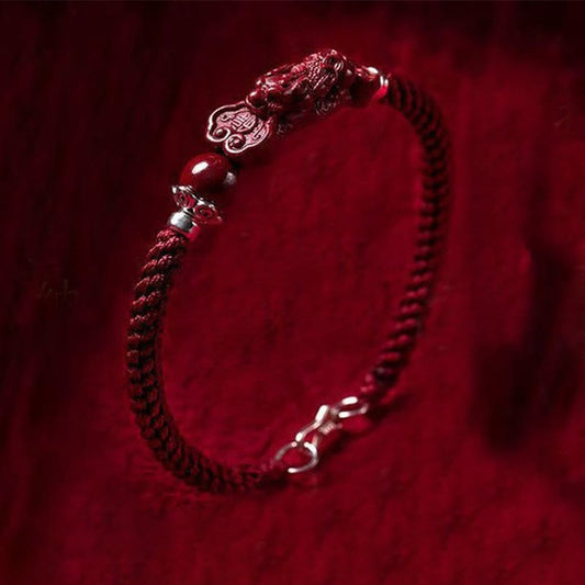 Handcrafted PiXiu Cinnabar Wealth Luck Braided Bracelet