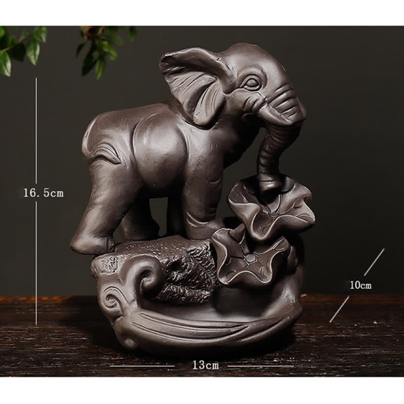 Tibetan Elephant Purple Clay Backflow Smoke Fountain Peace Incense Burner Decoration
