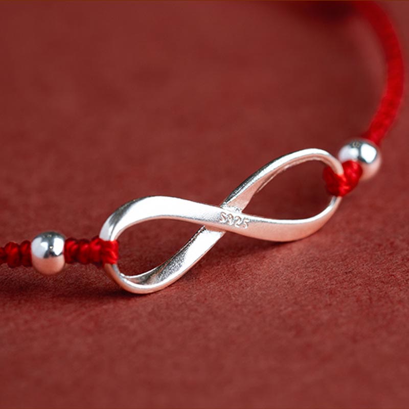 925 Sterling Silver Endless Knot Protection Luck Red String Bracelet Anklet