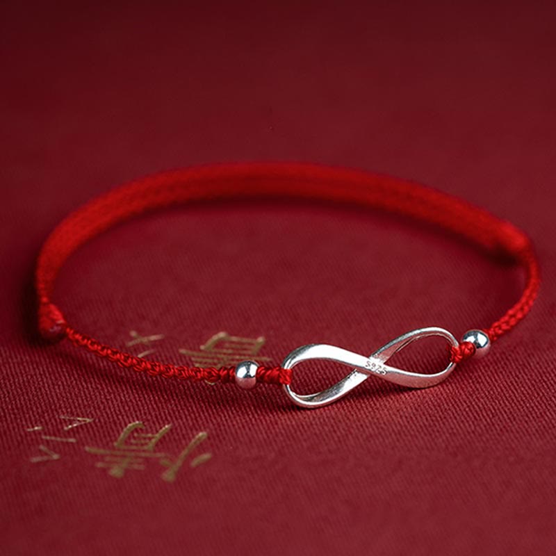 925 Sterling Silver Endless Knot Protection Luck Red String Bracelet Anklet