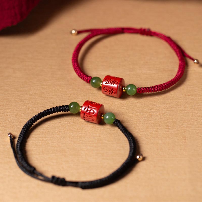 Tibetan Cinnabar Om Mani Padme Hum Engraved Blessing Braided Rope Bracelet