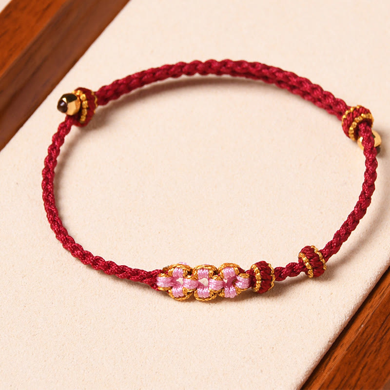 Handmade Peach Blossom Protection Braided Rope Bracelet