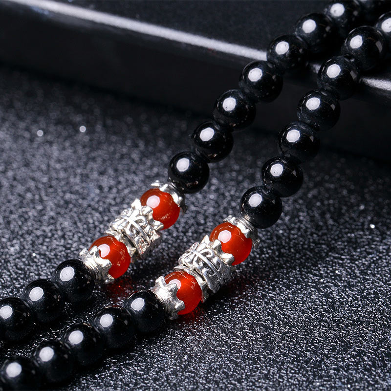 108 Beads Natural Black Obsidian Tiger Eye Mala Bracelet