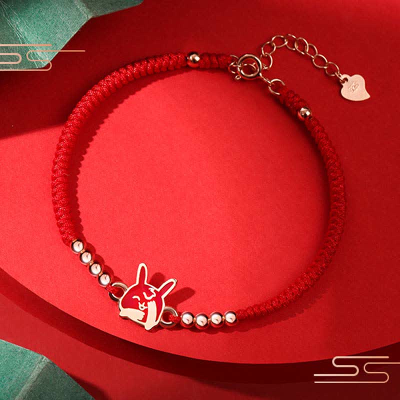 925 Sterling Silver Chinese Zodiac Luck Faith Discolor Red String Bracelet
