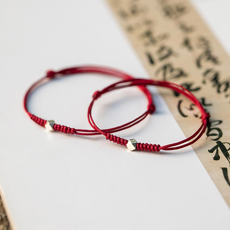 925 Sterling Silver Luck Bead Protection Red String Thin Cord Braided Bracelet