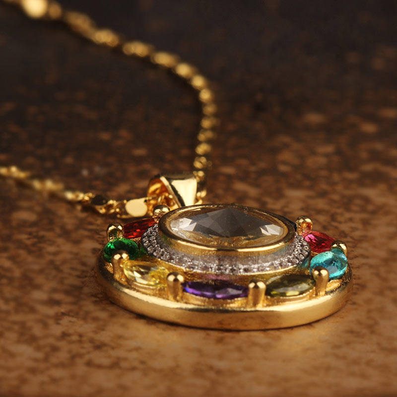 Colorful Zircon Copper Wealth Luck Rotation Bracelet Necklace Pendant