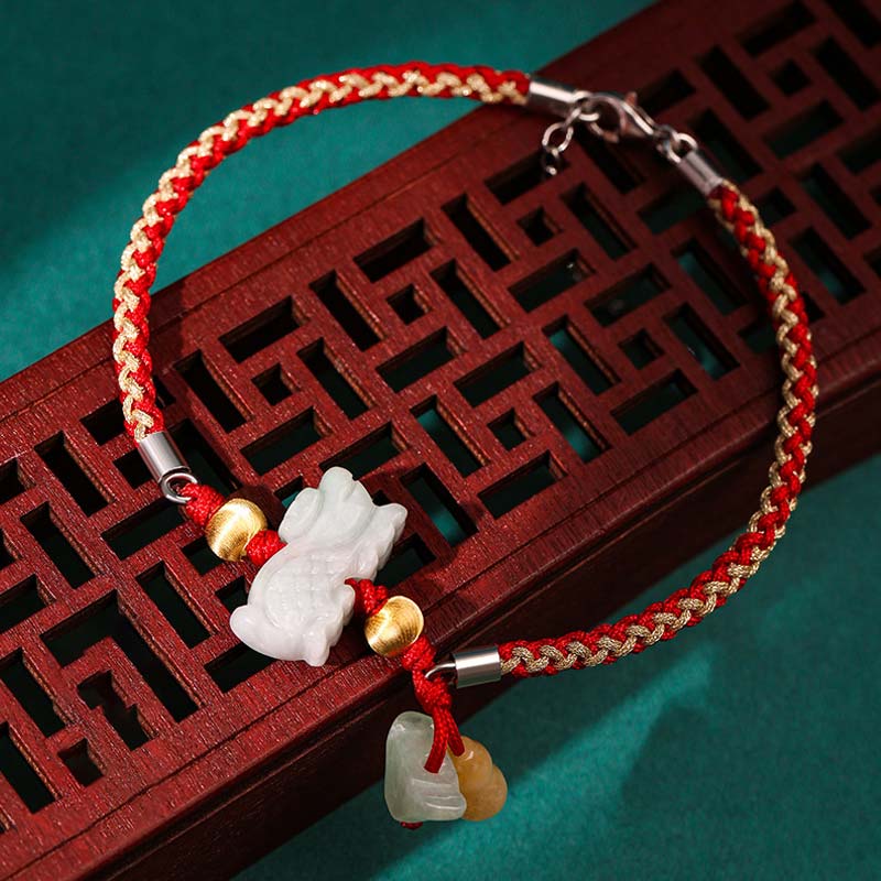 Chinese Zodiac Jade Prosperity Red String Bracelet Anklet