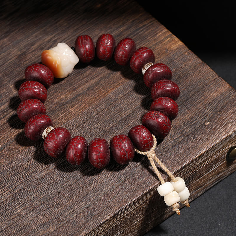 Tibet Bodhi Seed Dzi Bead Dancing Lion Luck Bracelet Wrist Mala