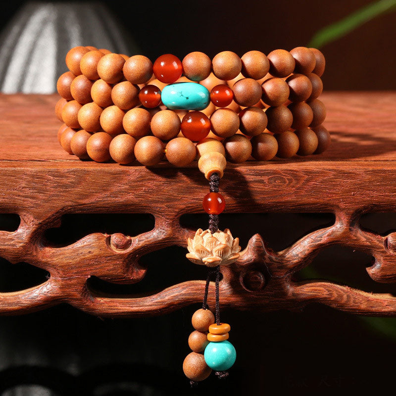 Tibetan Sandalwood Lotus Enlightenment Charm Mala Bracelet