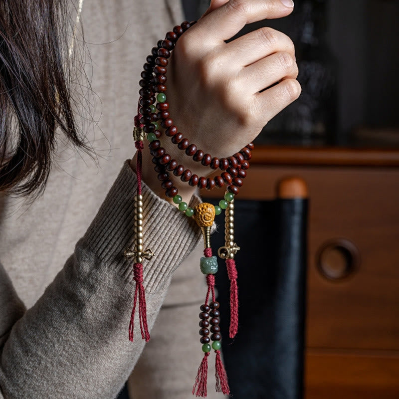 Natural Tibet 108 Mala Beads Purple Bodhi Seed Hetian Cyan Jade Copper Dorje Peace Bracelet