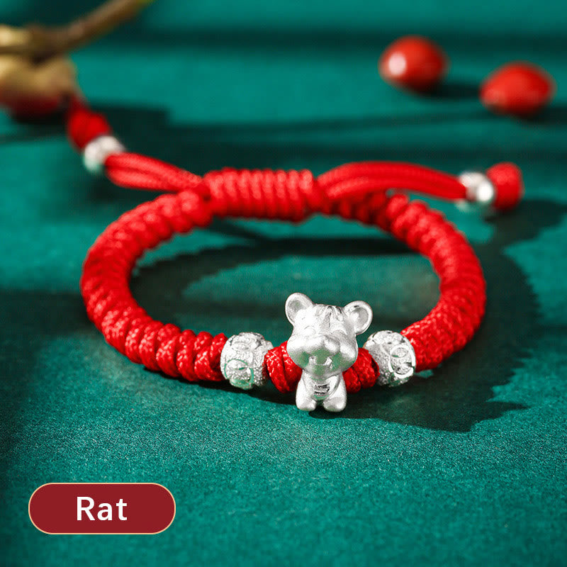 999 Sterling Silver Chinese Zodiac Red Rope Luck Handcrafted Kids Bracelet