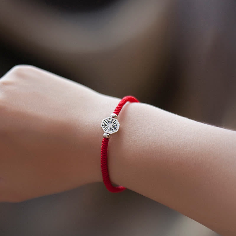925 Sterling Silver Yin Yang Bagua Symbol Cinnabar String Concentration Bracelet