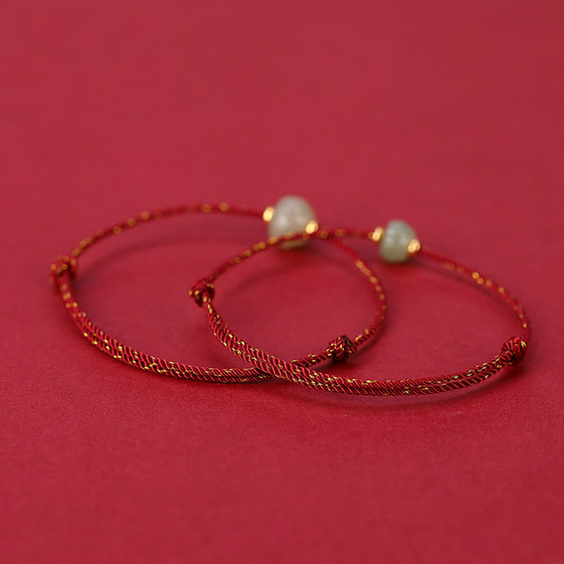 925 Sterling Silver Plated Gold Hetian Jade Lotus Luck Red String Bracelet