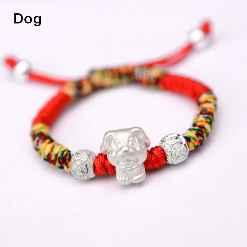 999 Sterling Silver Chinese Zodiac Red Rope Luck Handcrafted Kids Bracelet